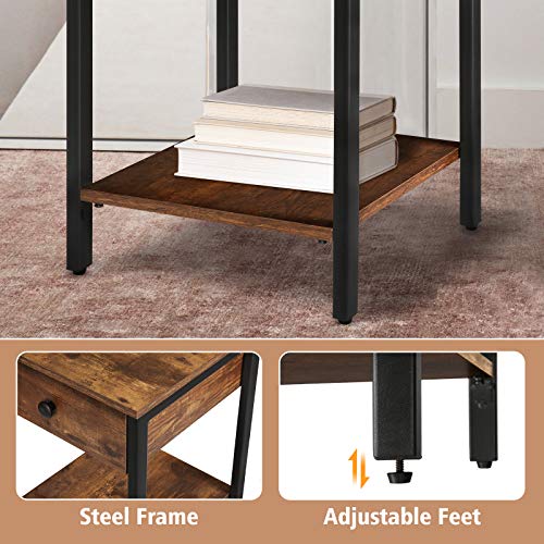 KINGSO Nightstands Industrial Side End Tables with Drawer and Storage Shelf 2 Tier Bedside Table Night Stand for Small Spaces Bedroom Wood Accent Furniture with Stable Metal Frame, Rustic Brown - Thumbnail 6