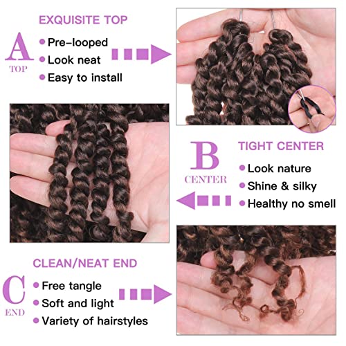 ZRQ Cachos curtos de paixão com cabelo boêmio 25,4 cm, 8 pacotes de crochê pré-torcido, castanho omb