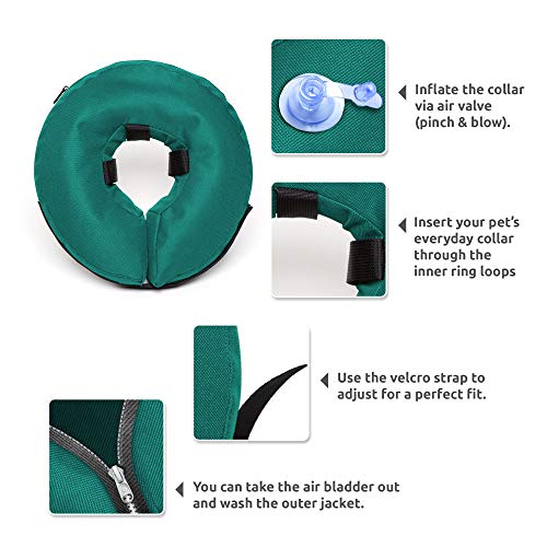 Image of ZenPet Protective Inflatable Recovery Collar for Dogs and Cats (Teal) - Soft Pet Cone Does Not Block Vision E-Collar - Designed to Prevent Pets from Touching Stitches, Wounds and Rashes (Small)