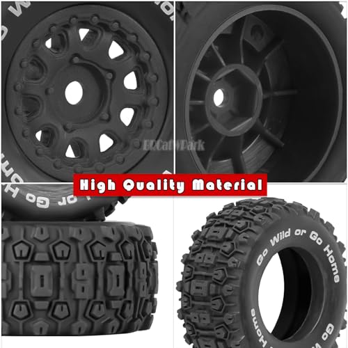 4PCS RC Wheel Tire for 1/14 Mojave Grom,BRCatWPark Hex Wheels Rims and Rubber Tire Soft Tires,RC Drift Off Road Buggy Rally Truck Wheels and Tires for 1/14 Mini Mojave Grom,Black