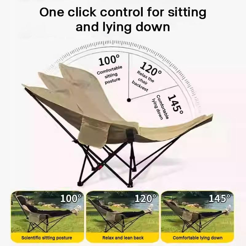 Image of Foldable Camping Chair Recliner - Lightweight Portable Outdoor Folding Chair with 3 Adjustable Positions, Compact Heavy Duty Chair for Beach, Garden, Fishing & Picnic (Black)