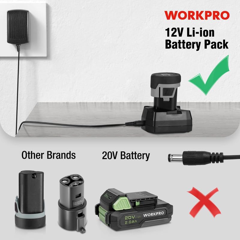 Miniatura 5 de WORKPRO Cargador de batería de iones de litio de 12 V (Referencias aplicables W123015AE, W123016AE, W121037AE, W125077AE, W125110AE, W009088AE), no