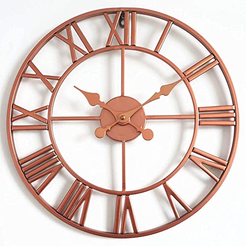 CKKNILV Wall Clock, Outdoor Garden Wall Clock, 24 Inches Large Retro Roman Numerals Garden Clock Open Face Wrought Iron Waterproof Outdoor Decoration Outside Clock Mute Quartz W