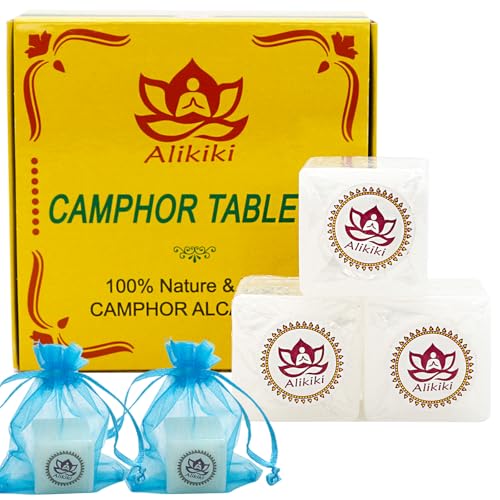 100% Pure Natural Camphor Tablets - (140 Gram 18 Tablets) Camphor Blocks for Aromatherapy Odor Elimination Puja - Alcanfor en Bloques Alcanfor Cubes Alcanfor en Bolitas Kapoor for Pooja