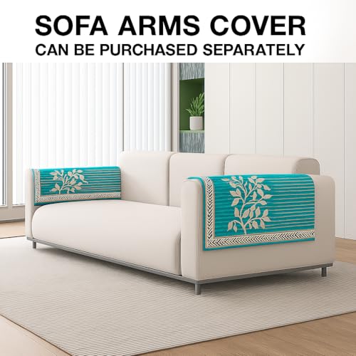 Image of Nendle Superior Velvet Floral Sofa Mat 4 Seater Set Cover Durable Protector for Living Room Sofa Set 2+2, Suitable for L Shape, Sectional and U Shape Sofa (Color Aqua, Pack of 2)