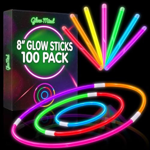 100 Glow Sticks Bulk Party Pack, 8' Halloween Glow Bracelets and Necklaces