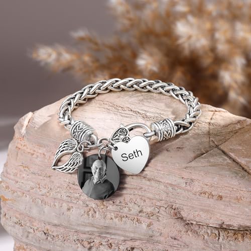 Lam Hub Fong Personalized Memorial Bracelet with Custom Photo Inside - Stainless Steel Wing Design Keepsake Jewelry - Unique Gifts for Loved Ones4