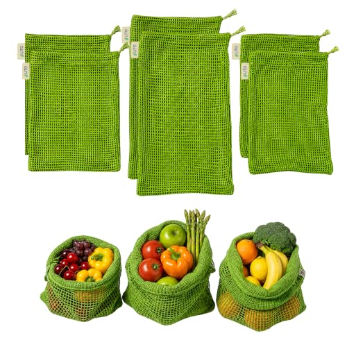 Image of Vegetable Bag for Fridge (6 pcs), Fridge Storage Containers with Drawstrings, 100% Cotton Vegetable Storage Bags for Refrigerator, Keeps Veggies Fresh Longer, Eco-Friendly Fridge Bag (Neem Green)