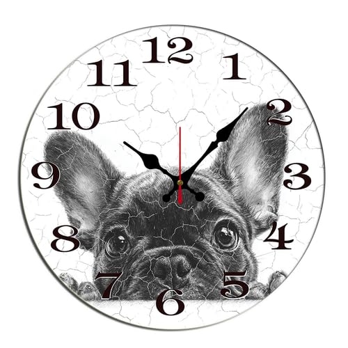 Horienteeon Orologio da parete a forma di bulldog francese, in legno, decorativo, per soggiorno, funzionamento a batteria, facile da leggere, per camera da letto, bagno e cucina, inaugurazione della