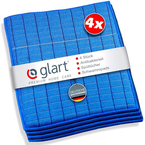 Glart 4 Stück antibakterielle Spültücher Schwammpads Mikrofasertücher 17x23 cm blau für Küche Abwasch Bad WC, H4417
