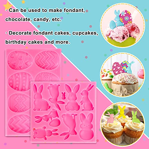 Whaline 2Pcs Easter Fondant Molds Cute Bunny Rabbit 3D Silicone Moulds Colorful Easter Egg Pattern Resin Molds Cupcake Cookie Baking Decorating Moulds For Easter Holiday Spring Party Diy Candy #TOP3