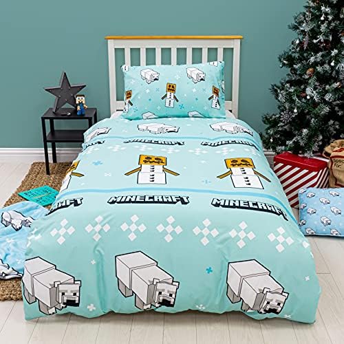 Minecraft Polar Bear Duvet Cover Bedding Set | Officially Licensed Reversible 2 Sided Design With Matching Pillowcase