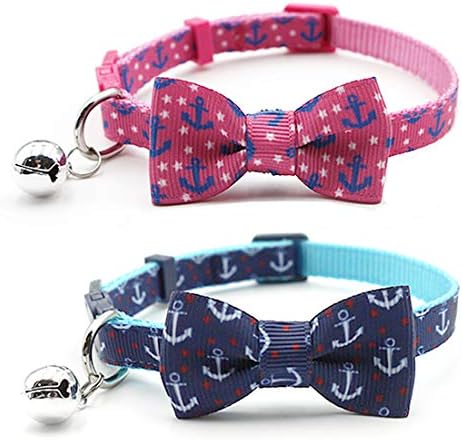 azuza Cat Collar with Bowties 2 Pack Safety Breakaway Cat Collar with Removable Bell, Anchors Aweigh