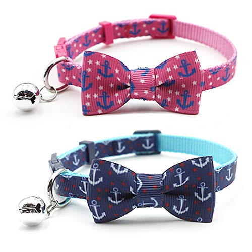 Azuza Cat Collar With Bowties 2 Pack Safety Breakaway Cat Collar With Removable Bell, Anchors Aweigh #TOP3