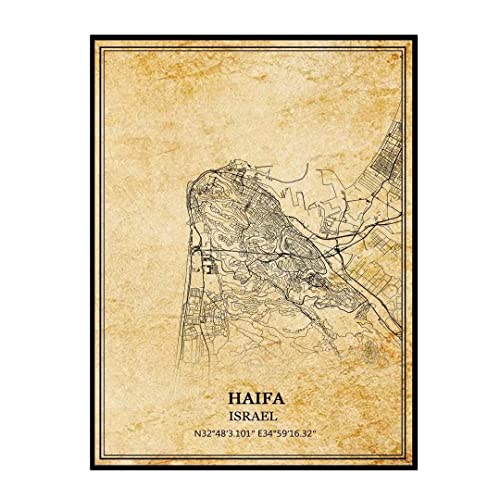 Haifa Israel Arte de la pared Vintage Print Poster Canvas Map Artwork Travel Souvenir Gift Home Decor Unframed 20x30 inches Cover