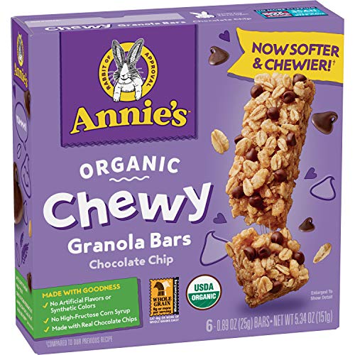 Annie s Organic Chewy Granola Bars, Chocolate Chip, 6 Bars, 0.89oz Each
