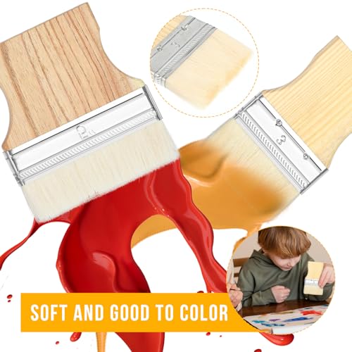 Larrel 3 Stück Paddle Flächenpinsel, Flachpinsel Holzgriff Weiche Pinsel Wollpinsel 3/4/5 Zoll Pinsel mit Pappelgriff Wiederverwendbare Pinsel Set für Aquarell, Acryl, Öl auf Leinwand und Malgrund