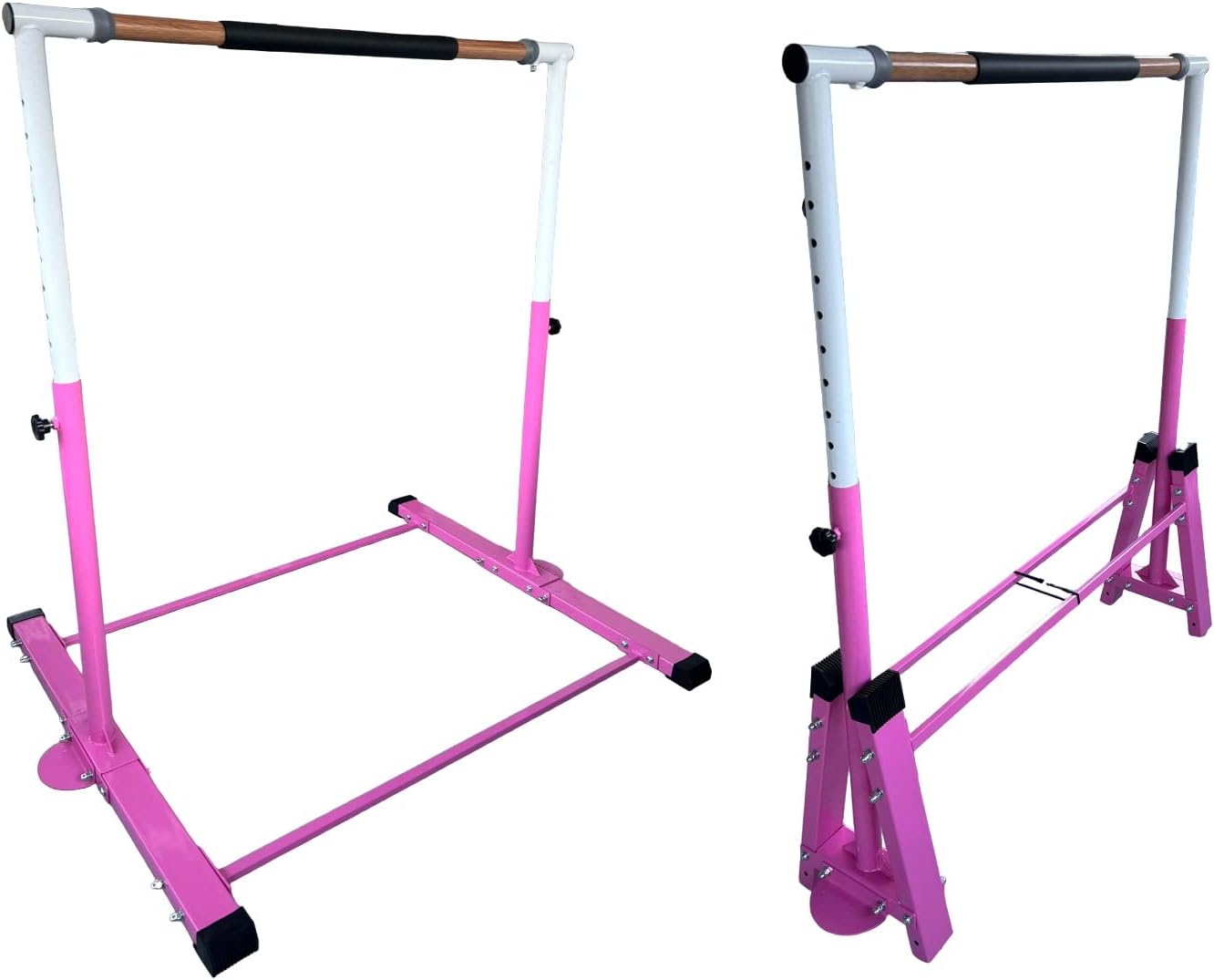 Gymnastics Bar for Kids with 6’x4’ Mat, Adjustable Height 3 to 5 FT Foldable, Horizontal Kip Bar Gymnastic Training Bar for Junior Gymnasts, Expandable Heavy Duty Jungle Gym Home Exercise Bar, Pink