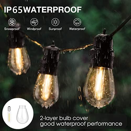 NIIU Outdoor String Lights Mains Powered, 50FT Garden String Lights Waterproof,LED Festoon Lights with Shatterproof Plastic Bulbs 15+1 (1 Spares) for Terrace,Party,Garden,Balcony and Indoor