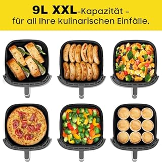 Air Fryer XXL 9 L - 2350 W Friteuse à air avec grande fenêtre, cuisson rapide, 9 programmes, écran tactile LED, alimentation secteur et intérieur en métal