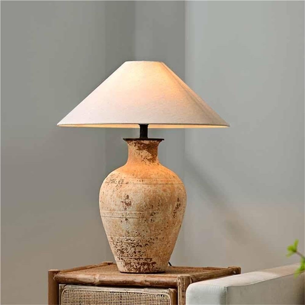 Lampada da tavolo vintage ceramica artigianale, lampada comodino rustica