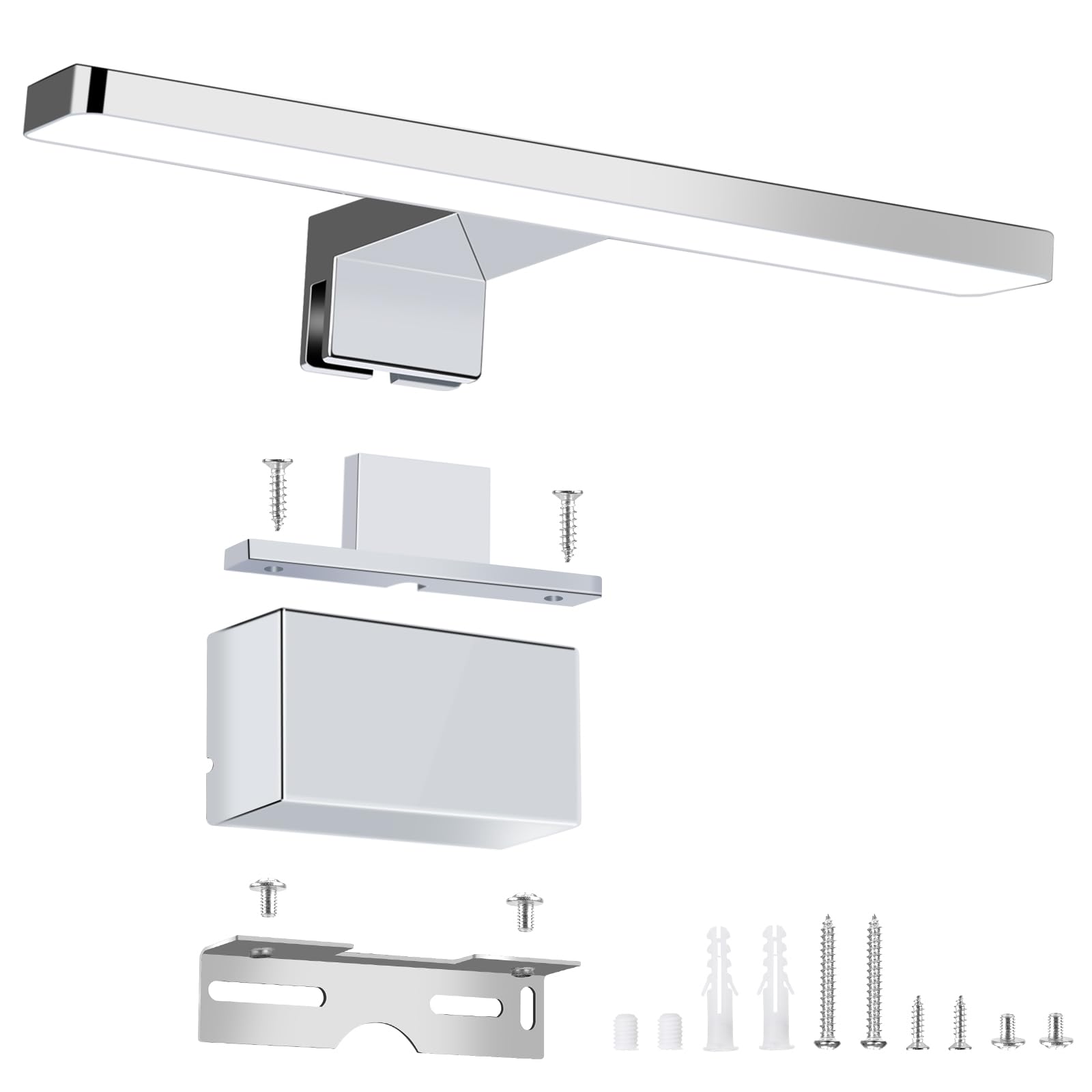 NBEASTKEY 5w 4000k chrome alloy, 30cm mirror headlights, 11.8-inch bathroom lighting, modern minimalism, plastic (DK9116P-28-Blanc)