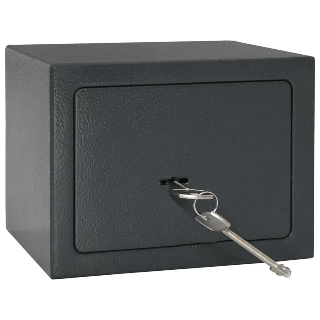 Sejf 23 x 17 x 17 cm, ciemnoszary – kompaktowy sejf meblowy ze stali z kluczem i zamkiem na dokumenty, wartościowe przedmioty, biżuterię