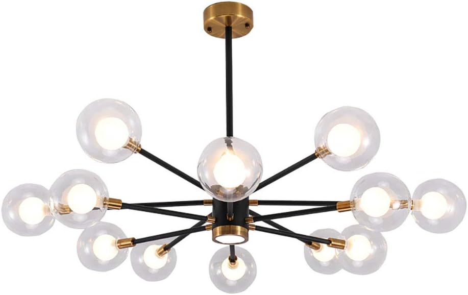 Modern Metal 8-Lights Round Glass Shade During Light Irregular Ceiling Light for Kitchen Island Dining Room Sink Bar-Black d 6 Head (d 6 Head)