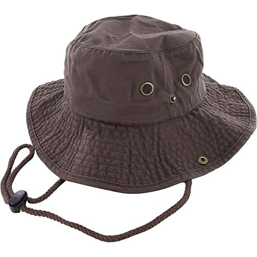 100% Cotton Boonie Fishing Bucket Hat with String ,Brown ,Small/Medium