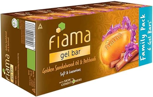Fiama Gel Bathing Bar Golden Sandalwood Oil and Patchouli with Skin Conditioners for Moisturized, Soft and Luxurious Skin, 750g (125g – Pack of 6), Soap for Women & Men, For All…