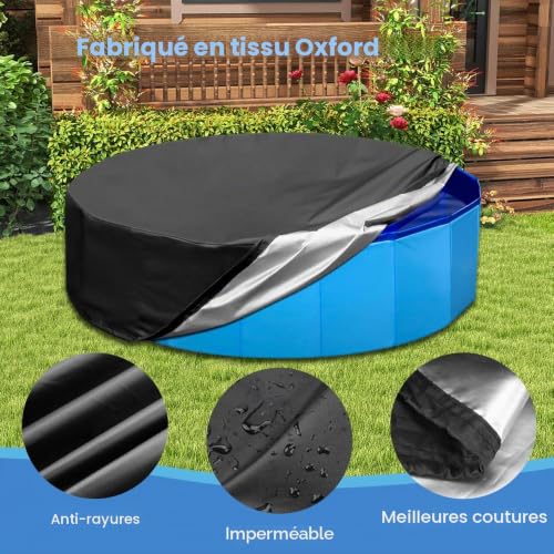 Udbrud Bâche Protection pour Piscine Ronde, Couverture de Piscine pour Chien avec Cordon, 160 x 30 cm Housse Piscine Imperméable Pliable Oxford Housse de Protection pour Piscine Hors Sol Ronde – vue 4