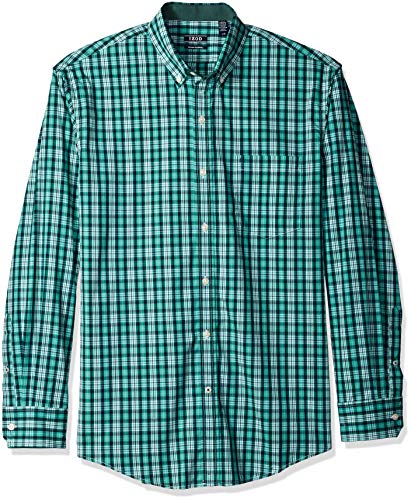 IZOD Men's Premium Performance Natural Stretch Plaid Long Sleeve Shirt (Regular and Slim Fit), Small, beryl green