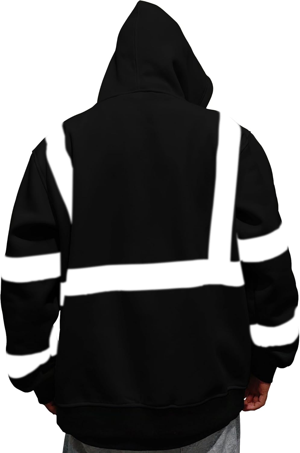 Hi Vis Hoodie for Men Zip up Reflective Sweatshirt Class 3 High Visibility Hoodie Lightweight Safety Work Sweater, Black, XL