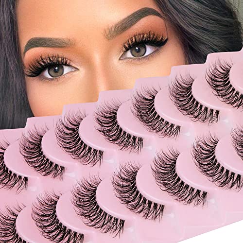 Lashes Natural Look Wispy False Eyelashes 15Mm Short Clear Band Fake Eye Lashes Lightweight Volume Strip Lashes Multipack #TOP4