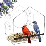 Jarkyfine Window Bird Feeder with Strong Suction Cups - 4.35' Extra Deep Removable Tray for Large Capacity, Clear Birdhouse for Outside Viewing, Gift for Cardinals, Finches & Bluebirds