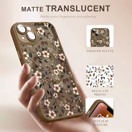 Fsoole Magnetic for iPhone 14 Case with Screen Protector [Compatible with MagSafe] Pretty Floral Flower Pattern Design, Shockproof Slim Cover for Women Girls, Brown by Fsoole - Used condition - Image 4