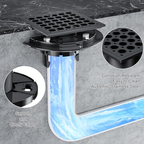 Image of Uni-Green 4 Inch Shower Floor Drain with Flange, Square Shower Drain kit