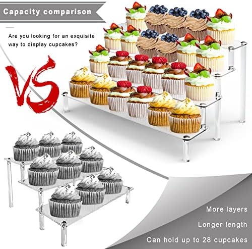 JOENCOST Acrylic Riser Shelf Display Stand, 4 Tier Clear Display Shelf Action Figures Holder, Collectibles Shelf for Toys Cupcakes Dessert Jewels Figurines