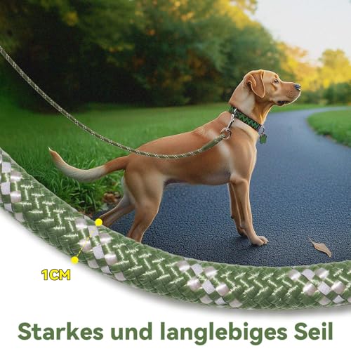 JoyfulPaws Rückrufleine für Hunde 1,8 m, 3 m, 6 m, 9 m, komfortabler Silikongriff, reflektierend, kein Verheddern, für kleine, mittlere, große Hunde, ideal für Spaziergänge,Camping (Olivgrün,1,8mx1cm)
