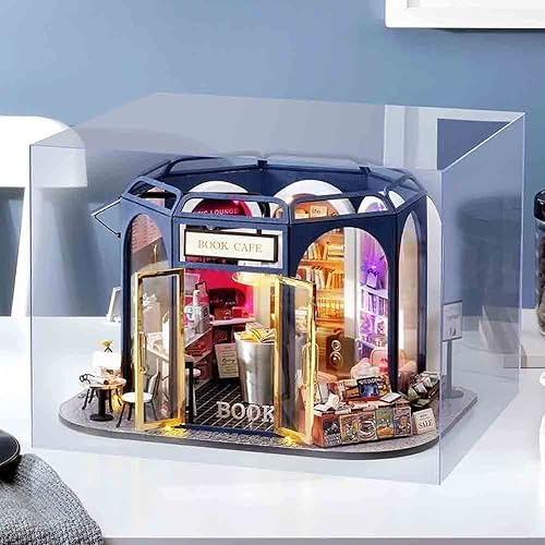 Miniatura 2 de WonDerfulC Kit de casa de muñecas de madera para bricolaje, libro de café, cabaña de escena en miniatura, modelo de construcción creativa, casa de