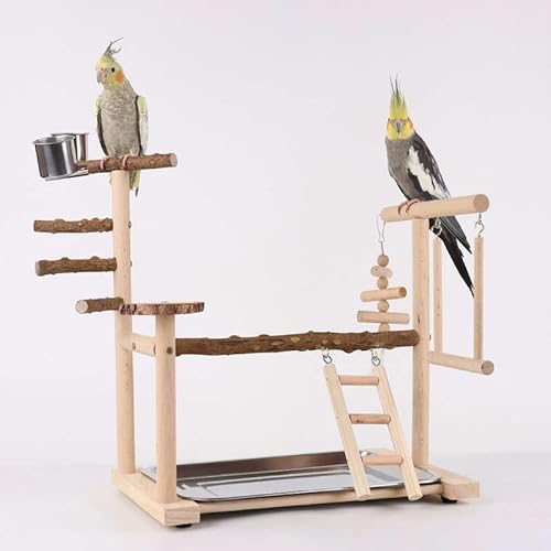 Mtiemxig Holz Papageien-Spielständer – natürlicher Vogel-Kletterbaum mit Leiter & Schaukel – Robustes Spiel- & Trainingsparadies für Wellensittiche, Nymphensittiche, Papageien