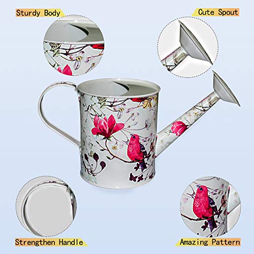 Megawodar Galvanized Steel Watering Can with Floral Print for Women, Men and Kids' Indoor or Outdoor Gardening