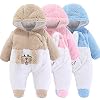 Pasgeboren Baby Cartoon Beer Sneeuwpak Winter Jas Fleece Hooded Romper Jumpsuit, Khaki Hond, 3-6 Maanden