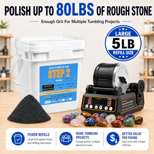 Image of KomeStone 5LB Rock Tumbler Grit Step 2 Refill - Medium 150 Silicon Carbide Tumbling Media, Ideal Follow-Up to Step 1, Compatible with Any Rotary & Vibratory Tumblers, Smooths Surface for Pre-Polish