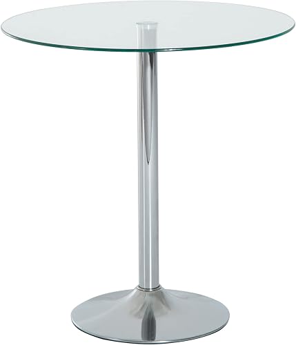 HOMCOM Mesa de Comedor Redonda para 2 Personas, Ø70 cm, Mesa de Cocina Moderna con Superficie de Vidrio Templado y Base de Acero, para Salón, Comedor, Plateada