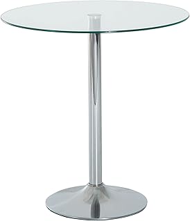 HOMCOM Round Bar Table Pub Bistro Wine Counter w/Tempered Glass Top Chrome Stand, 70 x 70 x H74.5cm
