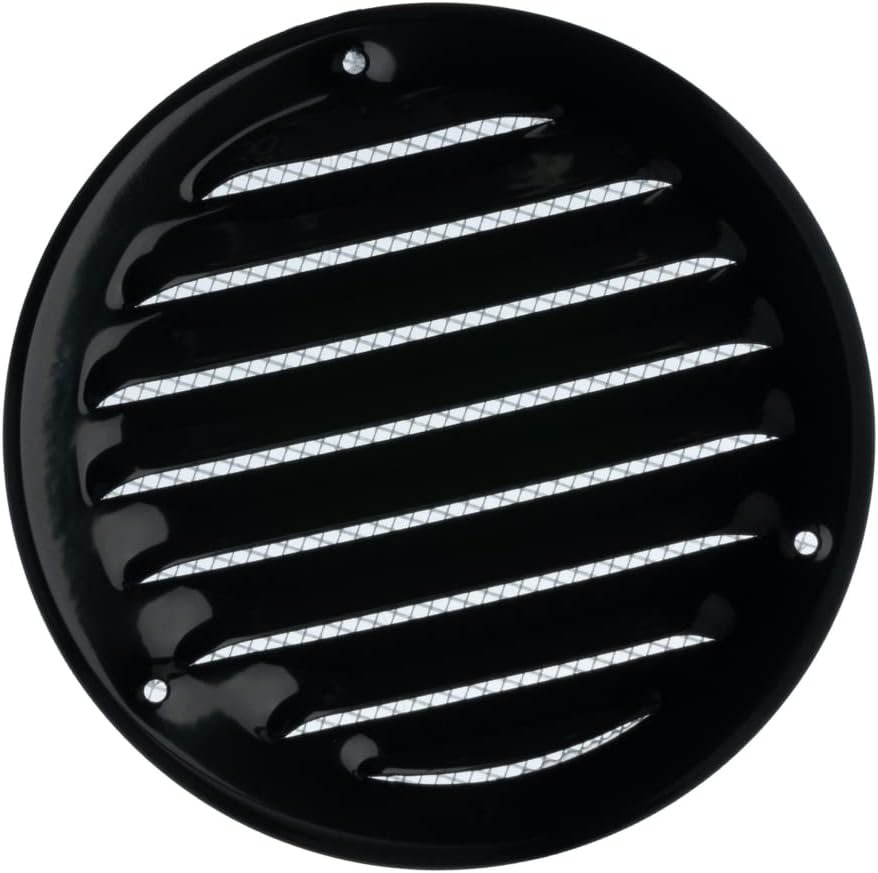 EUROPLAST 4'' Round Steel Vent Cover - Black Air Return Grille - Sidewall and Ceiling - with Insects Screen