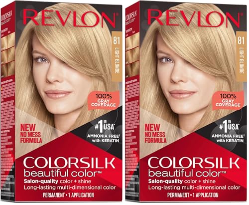 REVLON Colorsilk Beautiful Color - Tinte permanente para el cabello con tecnología de gel 3D y queratina, 100% cobertura de canas, rubio claro 81 (Paquete de 2)