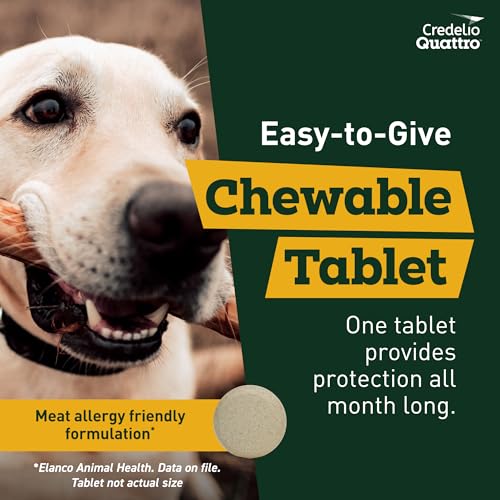Credelio Quattro Dog Flea & Tick Treatment + Heartworm & Parasite Protection, 50.1-100 lbs (6 Chewable Tablets)