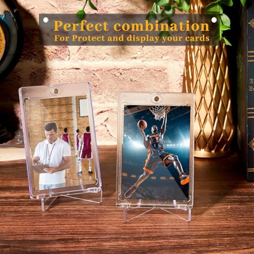 Chinco Magnetic Card Holders Set with Clear Acrylic Stands 35 Pt Clear Trading Cards Cases Protectors for Sports Baseball Basketball Cases Trading Display Game Cards (15 Pieces)